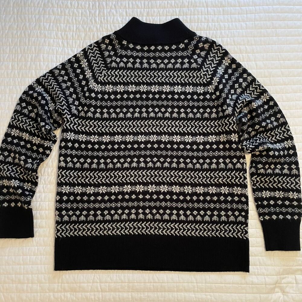 Lou & Grey Black White Fair Isle Mock Neck Asymmetrical Zip Sweater Womens Med - Picture 2 of 7